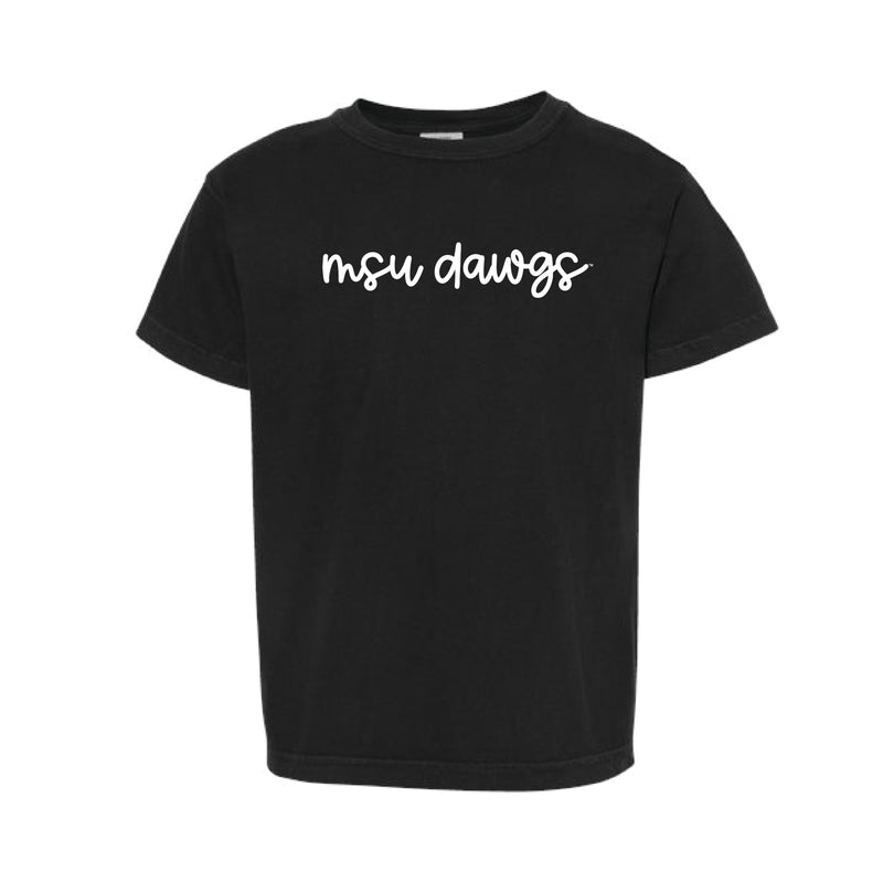 The MSU Dawgs Cursive | Youth Black Tee