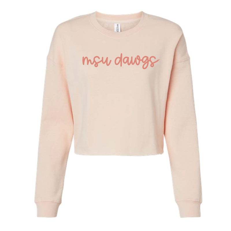The MSU Dawgs Cursive | Blush Crop Sweatshirt
