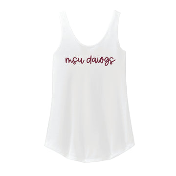 The MSU Dawgs Cursive | White Tank