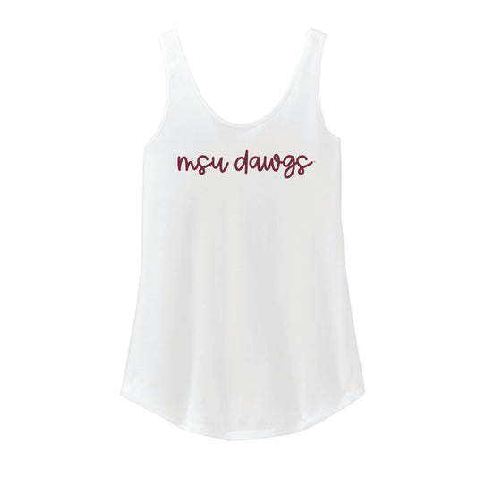 The MSU Dawgs Cursive | White Tank