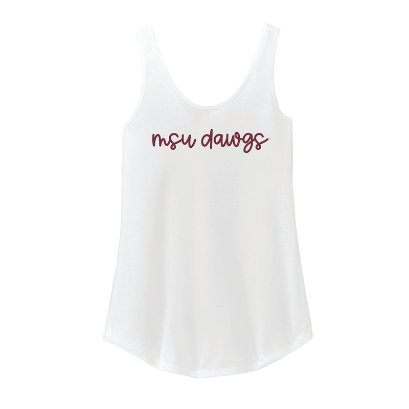 The MSU Dawgs Cursive | White Tank