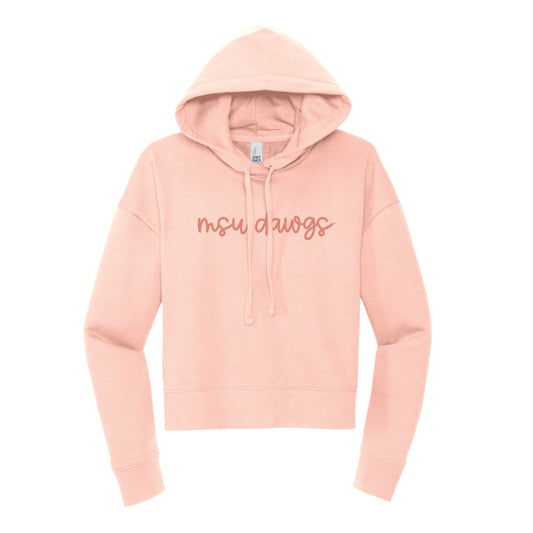The MSU Dawgs Cursive | Rosewater Pink Cropped Hoodie
