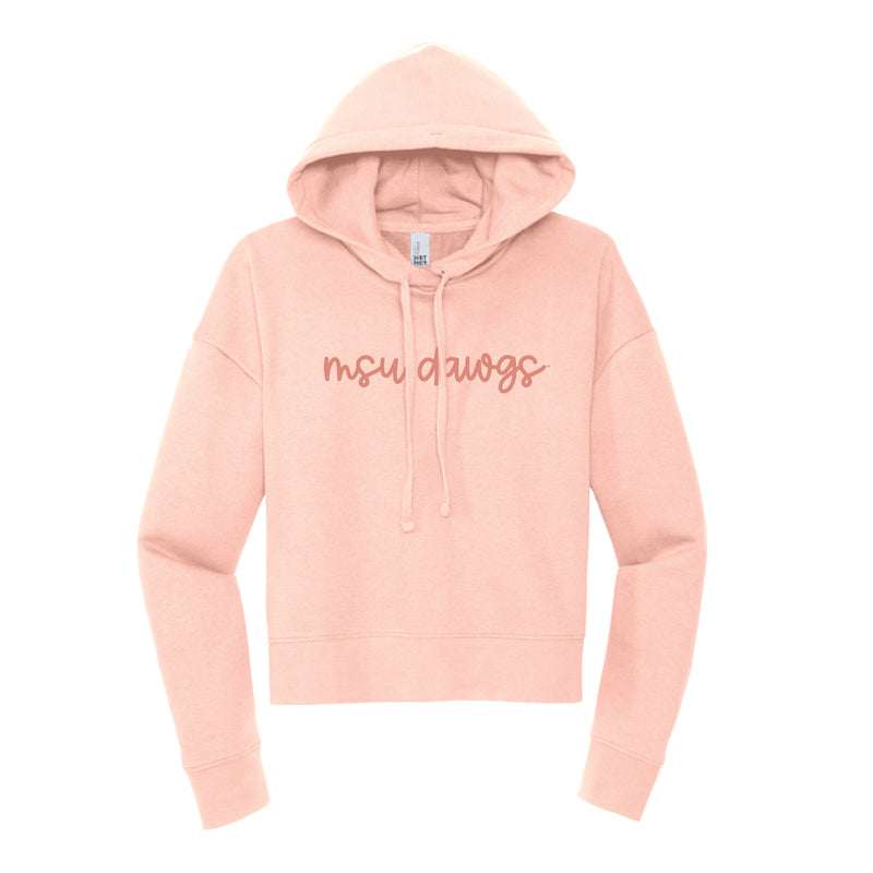 The MSU Dawgs Cursive | Rosewater Pink Cropped Hoodie