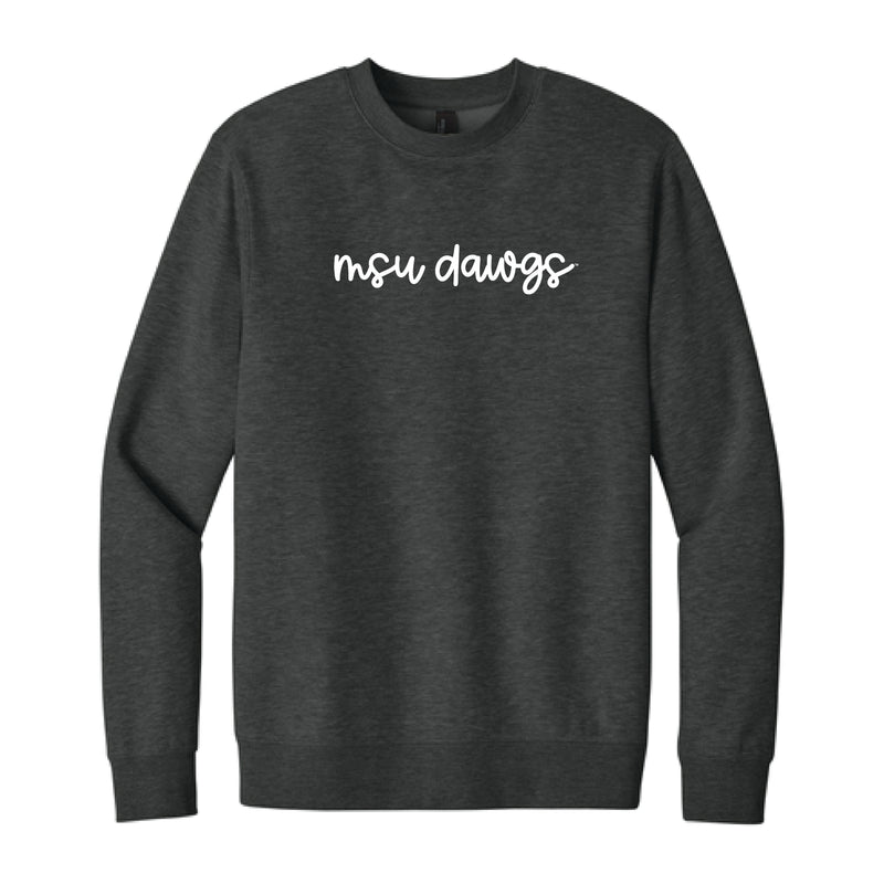The MSU Dawgs Cursive | Embroidered Heather Charcoal Crew Sweatshirt