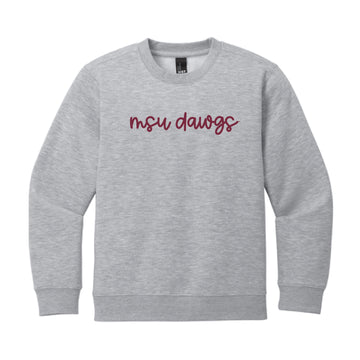 The MSU Dawgs Cursive | Youth Light Heather Grey Sweatshirt