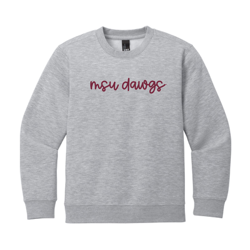 The MSU Dawgs Cursive | Youth Light Heather Grey Sweatshirt