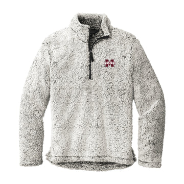 The M State Logo | Embroidered Grey Heather 1/4 Zip Sherpa Sweatshirt