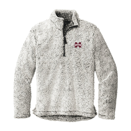 The M State Logo | Embroidered Grey Heather 1/4 Zip Sherpa Sweatshirt