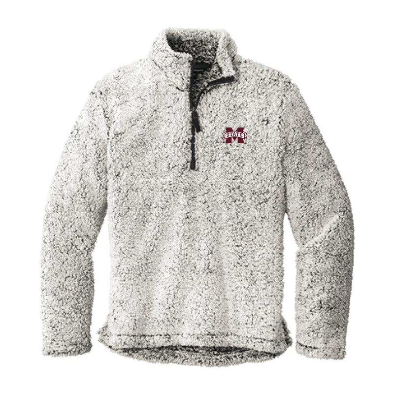 The M State Logo | Embroidered Grey Heather 1/4 Zip Sherpa Sweatshirt
