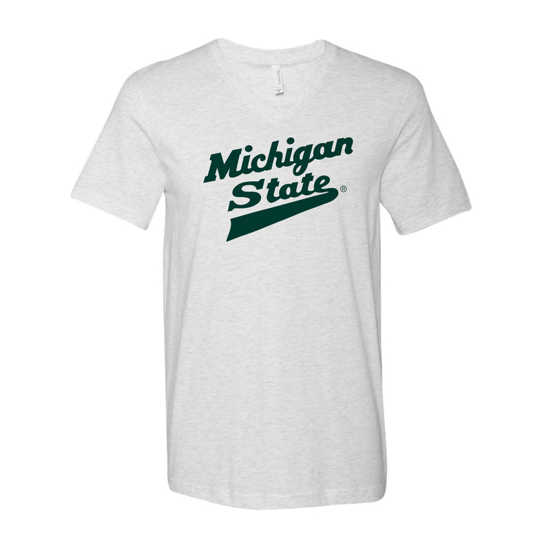 The Michigan State Script Logo | Ash V-Neck Tee