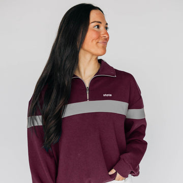 The Becca Crewneck Hail State Woven Label | Youth Deep Maroon