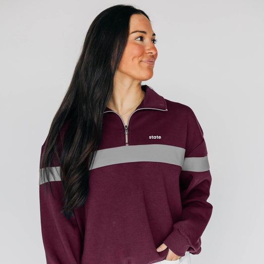 The Becca Crewneck Hail State Woven Label | Youth Deep Maroon