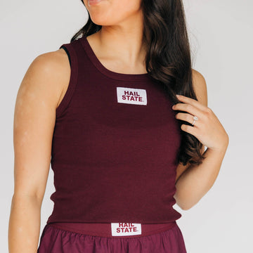 The Alli Ribbed Tank Hail State Woven Label | Youth Maroon
