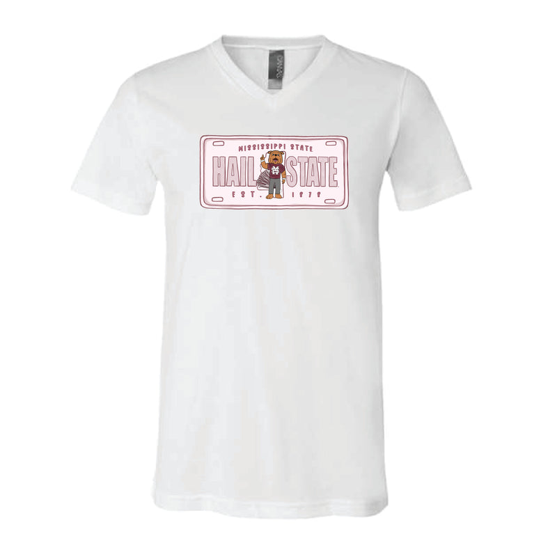 The Mississippi State License Plate | White V-Neck Tee