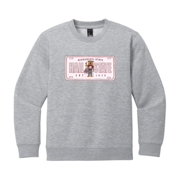 The Mississippi State License Plate | Youth Light Heather Grey Sweatshirt