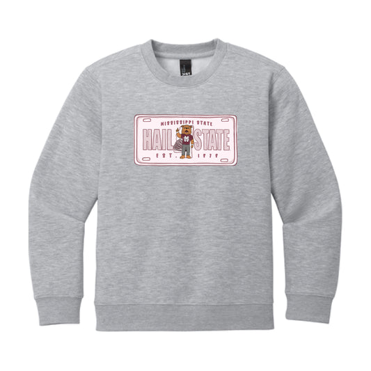 The Mississippi State License Plate | Youth Light Heather Grey Sweatshirt