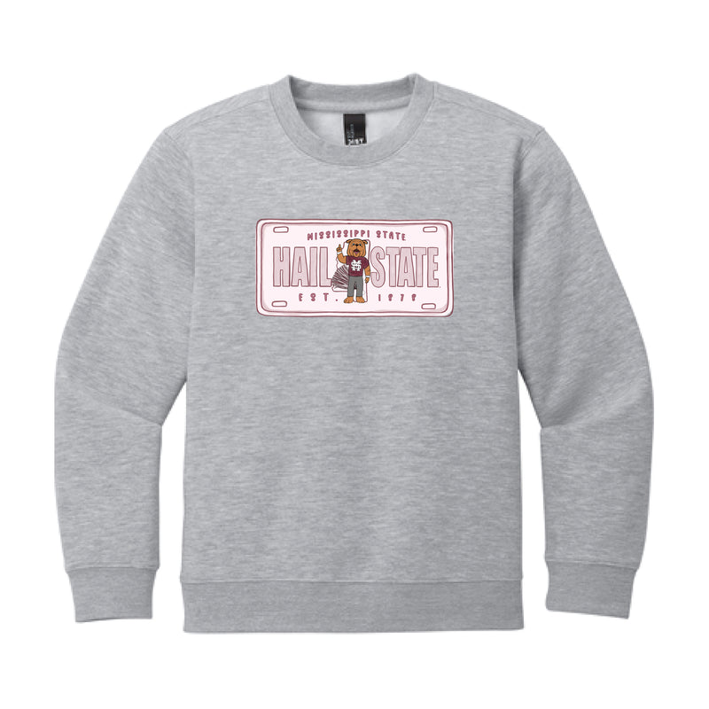The Mississippi State License Plate | Youth Light Heather Grey Sweatshirt