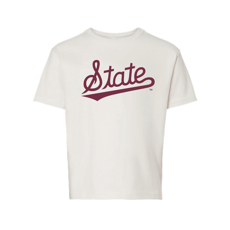 The Mississippi State Logo | Youth Vintage White Tee