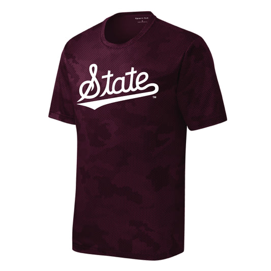 The State Baseball Script | Youth Maroon Performance Tee