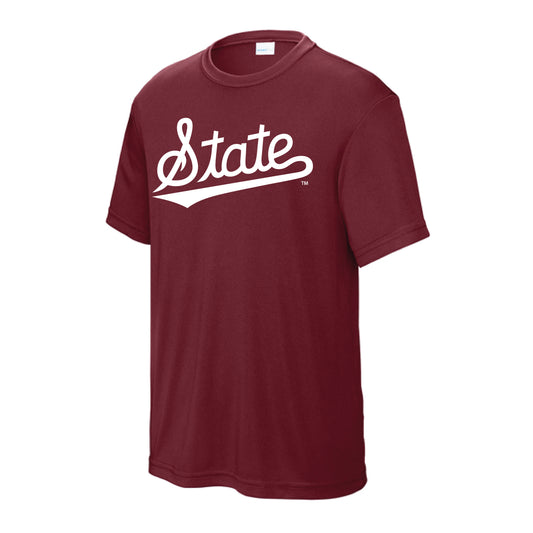 The State Baseball Script | Youth Maroon Tee