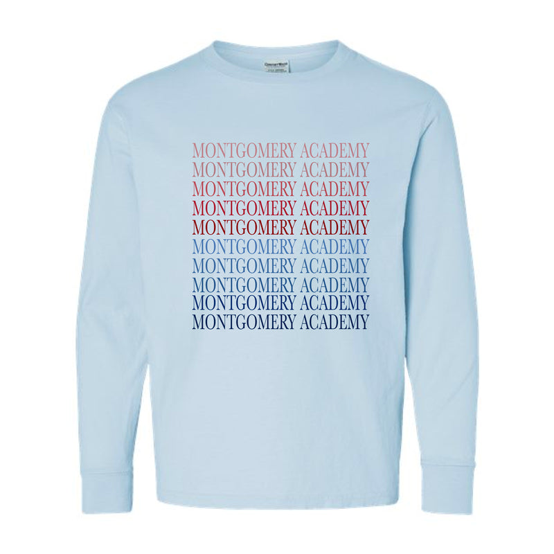 The Montgomery Academy Serif | Youth Soothing Blue Long Sleeve Tee