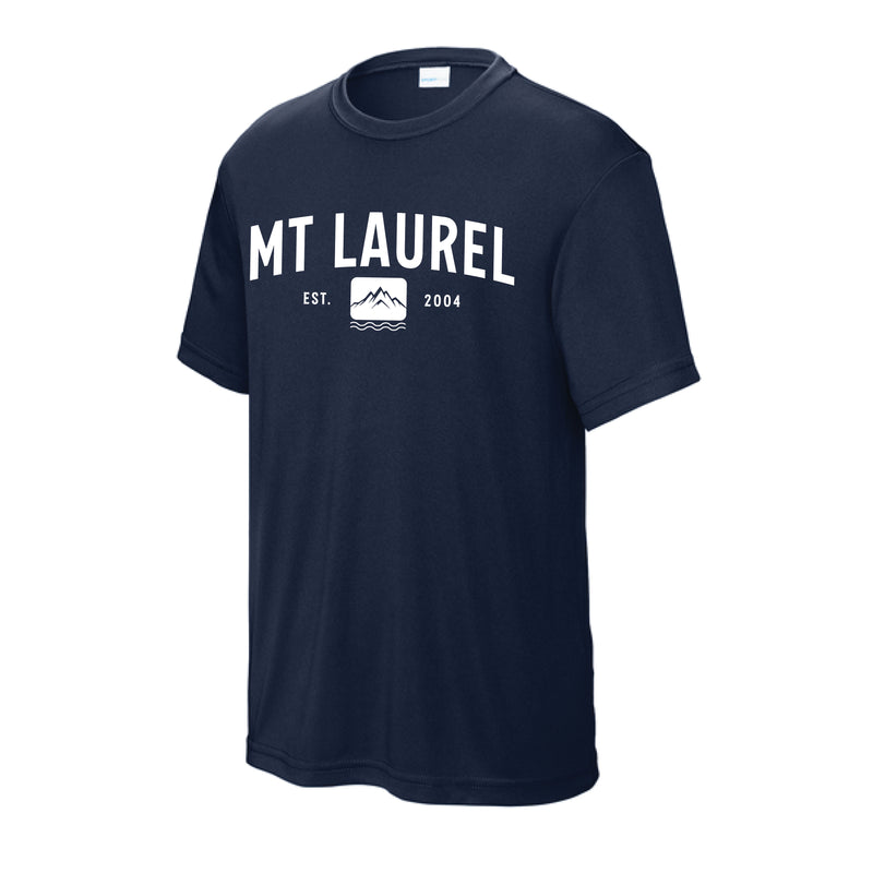 The Mt. Laurel Est Arch | Youth True Navy Performance Tee