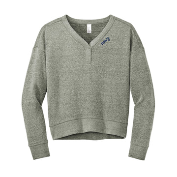 The Navy Script | Embroidered Adult Grey Frost V-Neck Sweatshirt