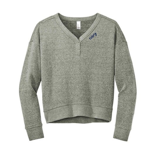 The Navy Script | Embroidered Adult Grey Frost V-Neck Sweatshirt
