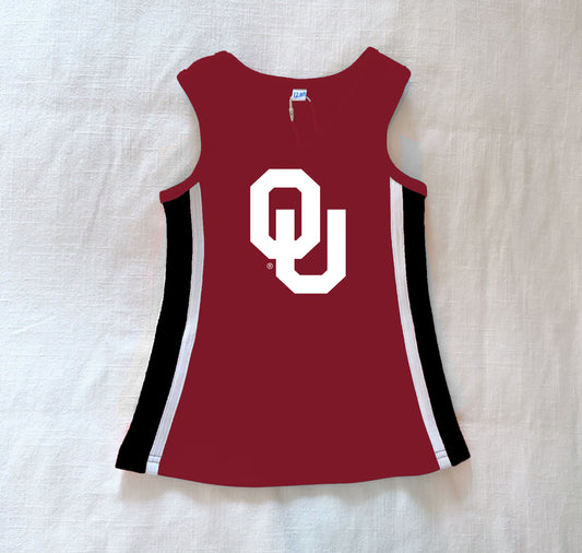 The University of Oklahoma | Deep Red Power Stripe V-Neck Cheer Dress *LOGO MISPRINT*