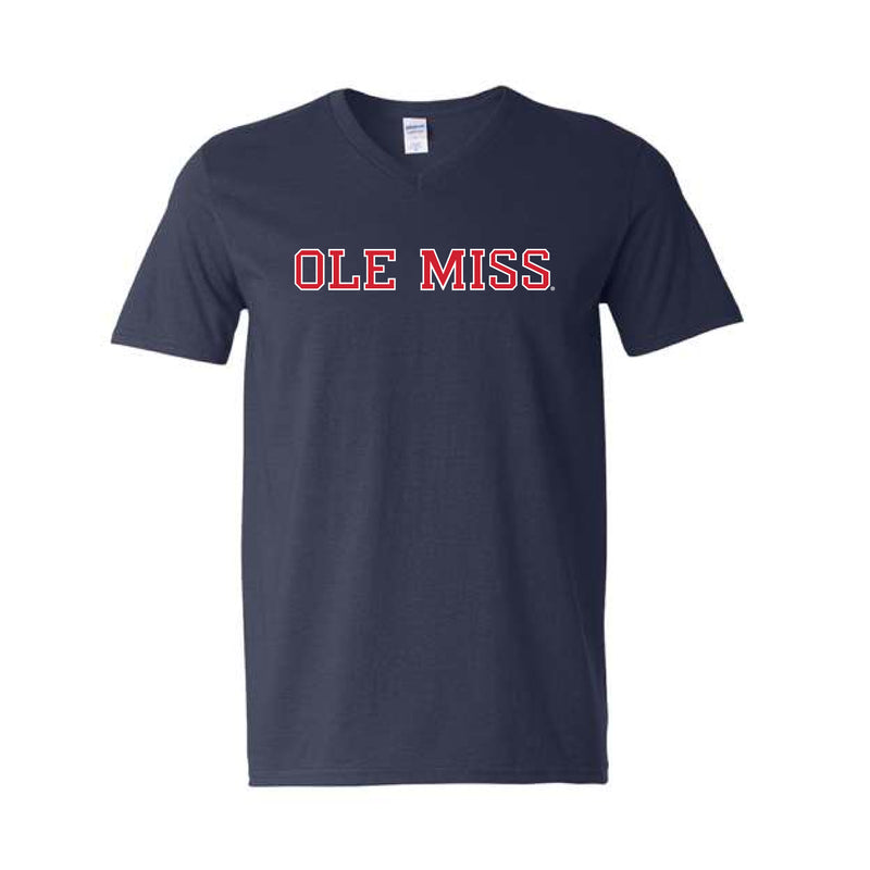 The Ole Miss Block Logo | Navy V-Neck Tee