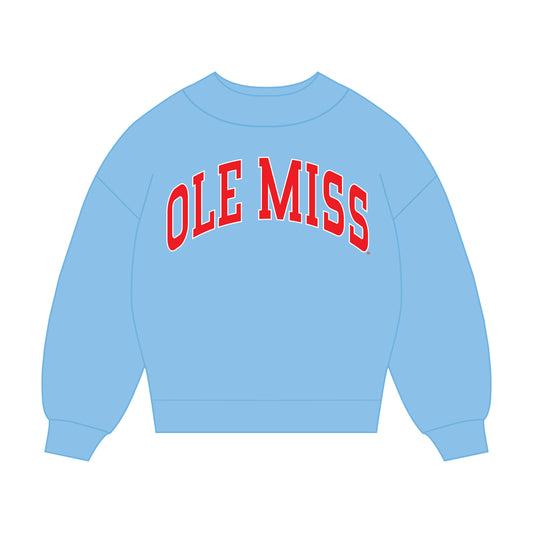 The Madi Classic Mockneck Ole MIss Applique | Youth Light Blue
