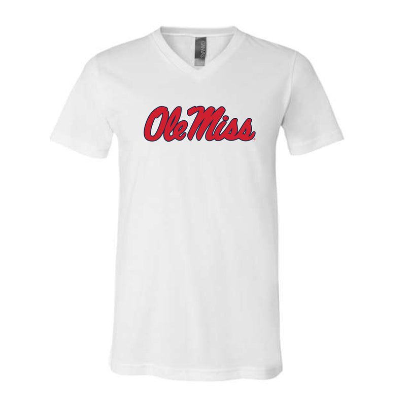 The Ole Miss Script Logo | White V-Neck Tee