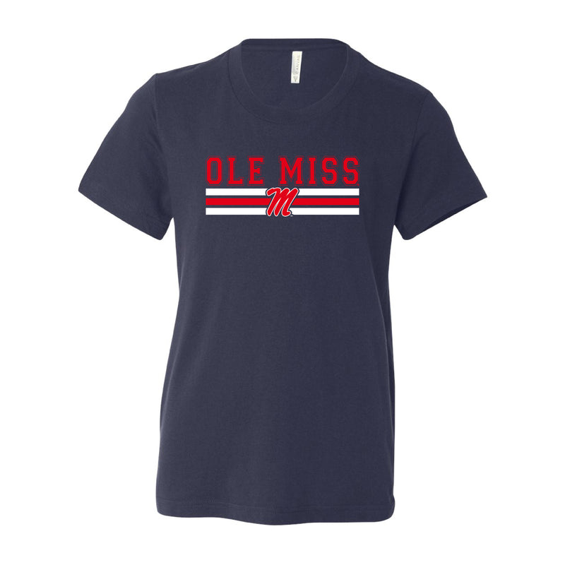 The Ole Miss M Logo Stripes | Navy Kids Short Sleeve