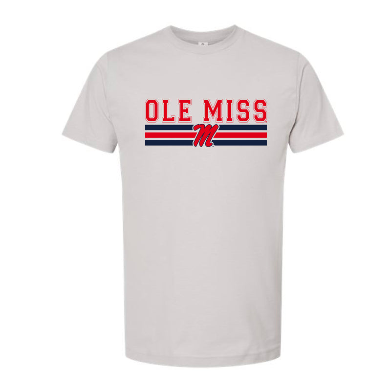 The Ole Miss M Logo Stripes | Silver Oversized Tee