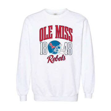 The Ole Miss Rebels Football Helmet | Adult White Sweatshirt