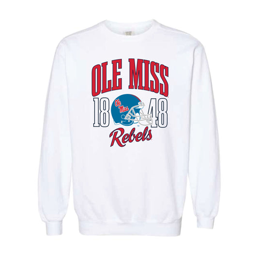 The Ole Miss Rebels Football Helmet | Adult White Sweatshirt