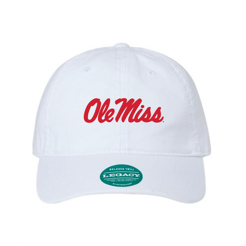 The Ole Miss Script Logo Embroidered | White Legacy Dad Hat