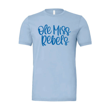 The Ole Miss Rebels Script  | Adult Baby Blue Tee