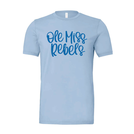 The Ole Miss Rebels Script  | Adult Baby Blue Tee