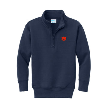 The AU Logo | Embroidered Youth Navy 1/4 Pullover Sweatshirt