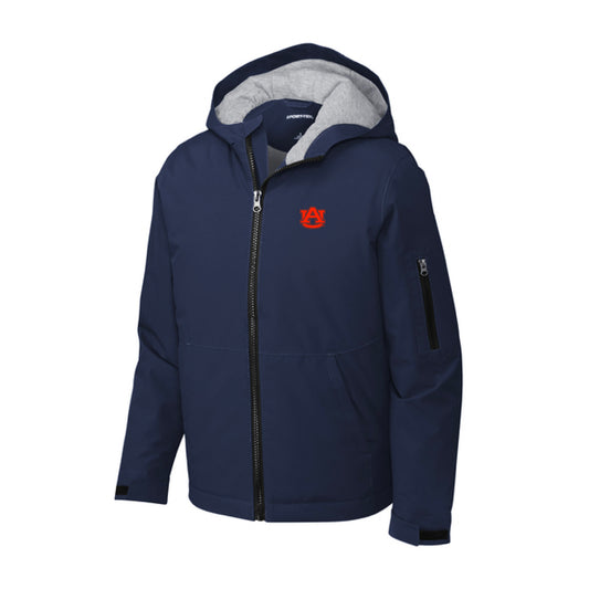 The AU Logo | Embroidered Youth True Navy Waterproof Jacket