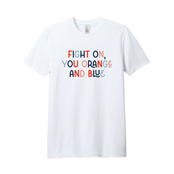 The Orange and Blue Multi | White Tee