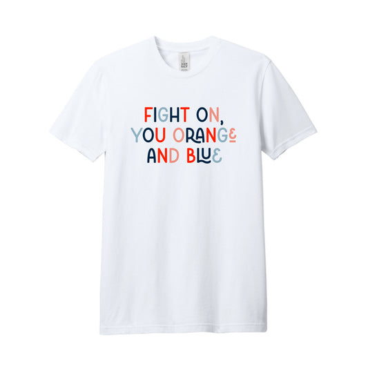 The Orange and Blue Multi | White Tee