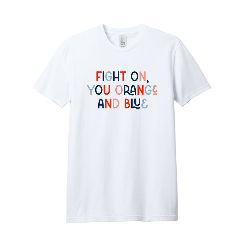 The Orange and Blue Multi | White Tee