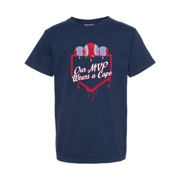 The Our MVP Wears a Cape | Youth True Navy Tee