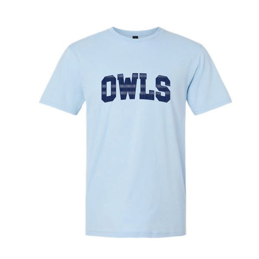 The Owl's Plaid | Adult Light Blue Tee