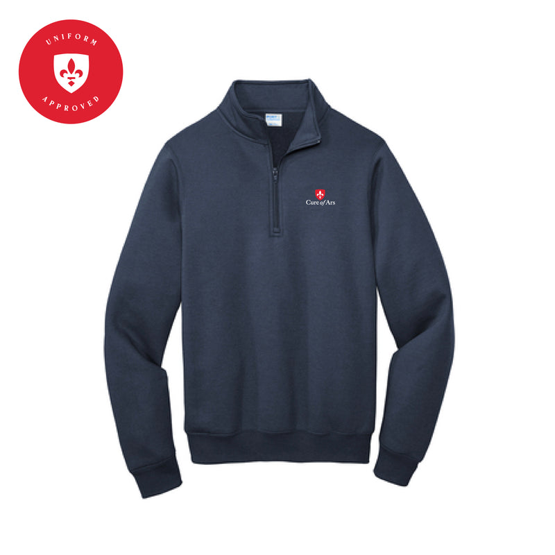 The Curé of Ars Logo | Embroidered Navy Micro-Mesh 1/4 Zip Pullover