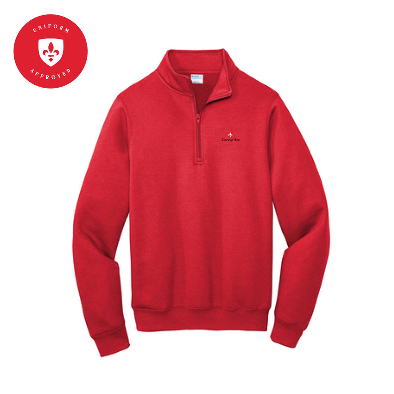 The Curé of Ars Logo | Embroidered Red Micro-Mesh 1/4 Zip Pullover