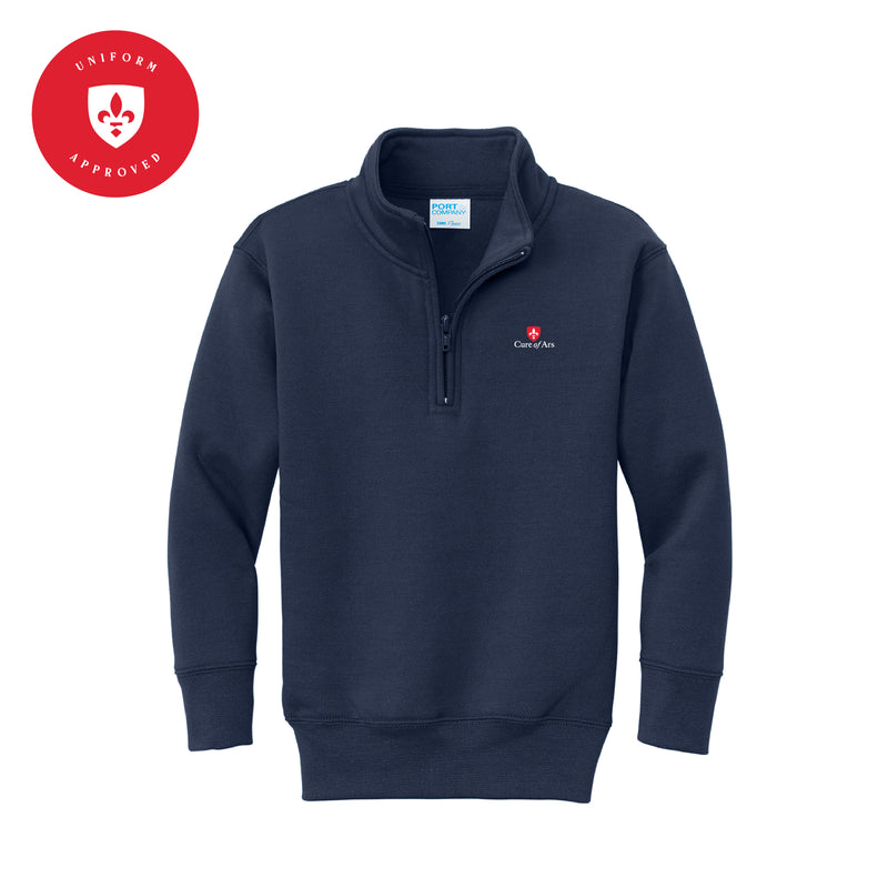 The Curé of Ars Logo | Embroidered Navy Youth 1/4 Zip Pullover Sweater