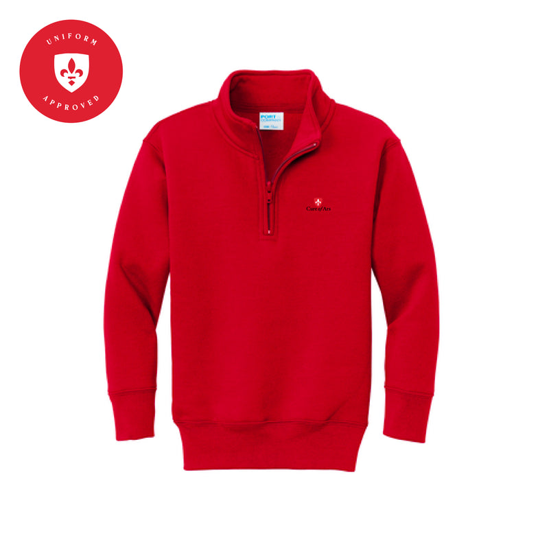 The Curé of Ars Logo | Embroidered Red Youth 1/4 Zip Pullover Sweater